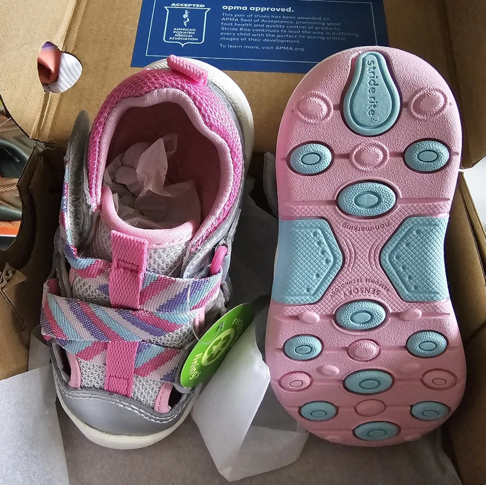 Silver Rainbow Kids Shoes Stride Rite Unisex-Child SRT Surf Sandal girl size 5 W - Picture 6 of 7
